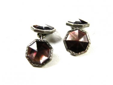 Edwardian Deco Silvertone & Purplish Cufflinks Unbranded 72315b