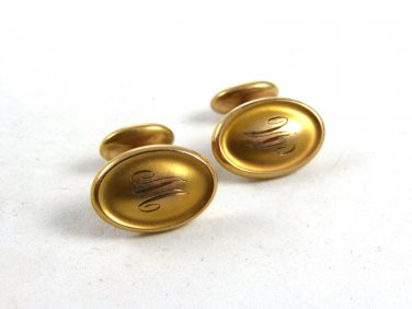 Deco Goldtone Plate Letter / Initial M or W Cufflinks By Krementz 120914