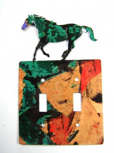 Wild Horse Running Double Light Switch Cover Plate Steel Images USA 6815