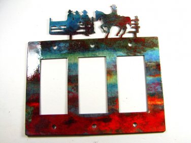 Cowboys Fence Triple Rocker Outlet Cover Plate by Steel Images USA 51215