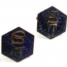 Handmade Blue Enameled Intials BT Copper Cufflinks Unmarked 101514