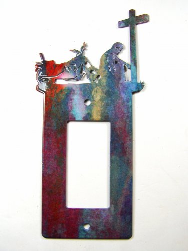 Cowboy w/ Motorcycle Kneeling Cross Single Rocker Outlet Cover by Steel Images