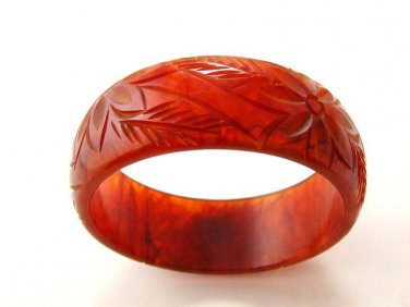 Fabulous Carved Orange Flower Bangle Bracelet 11022013ckd