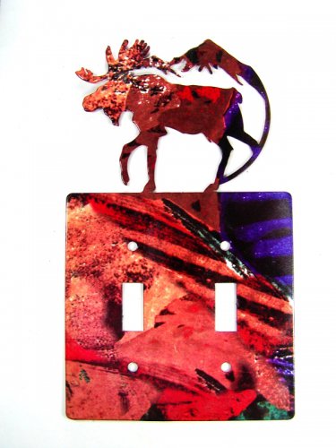 Moose & Mountain Double Light Switch Cover Plate Steel Images USA 6215Z