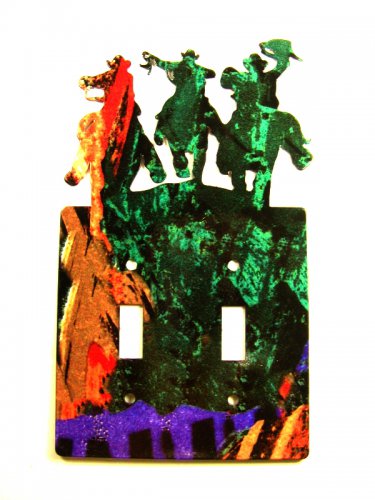 3 Cowboys Riding Horses Double Light Switch Plate by Steel Images USA 51315