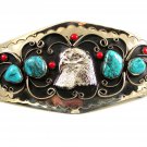 Southwest Handcrafted American Eagle Coral Turquoise Belt Buckle USA