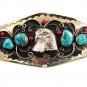 Southwest Handcrafted American Eagle Coral Turquoise Belt Buckle USA