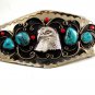 Southwest Handcrafted American Eagle Coral Turquoise Belt Buckle USA