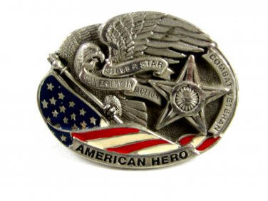 American Hero Silver Star Pewter Belt Buckle Great American Buckle Co 111014