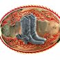 Made in USA Western Slvertone Blue Longhorn Bull Head Belt Buckle #102113n