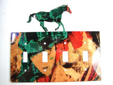 Wild Horse Quadruple Light Switch Cover Plate by Steel Images USA 6815ee