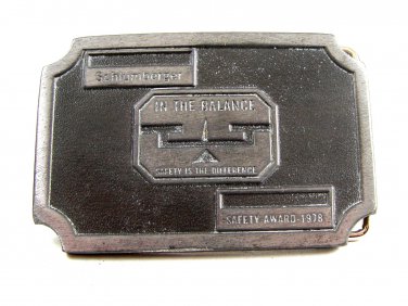 1978 Schlumberger Safety Award Oil Field Drilling Belt Buckle by Hit Line