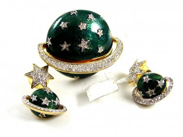 Solar System Stars Saturn Brooch & Earrings by Butler & Wilson 8614