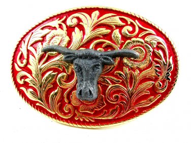 Western Goldtone Red Bull Head Belt Buckle #102113g