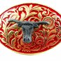Western Goldtone Red Bull Head Belt Buckle #102113g