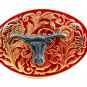 Western Goldtone Red Bull Head Belt Buckle #102113g