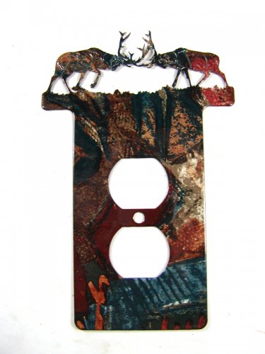 Buck Deers Fighting Horse Running Double Outlet Cover Plate by LaZart 6915