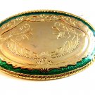 Gold Tone Green Enamel Western Cowboy Belt Buckle Made in USA