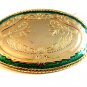 Gold Tone Green Enamel Western Cowboy Belt Buckle Made in USA