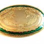Gold Tone Green Enamel Western Cowboy Belt Buckle Made in USA