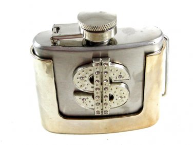 Liquor Decanter $ Dollar Bill Sign Belt Buckle 10282013