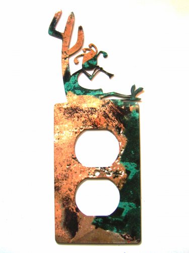 Kokopelli w/ Flute Cactus Double Outlet Cover Plate by Steel Images USA 021915K