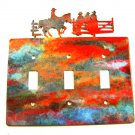 Cowboys Horse Fence Triple Light Cover Plate Steel Images USA 51215