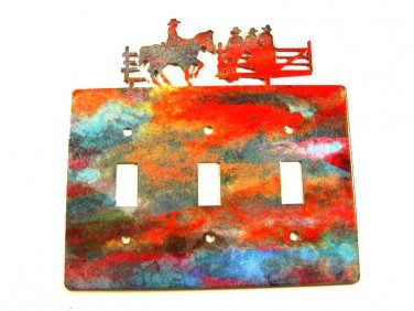 Cowboys Horse Fence Triple Light Cover Plate Steel Images USA 51215