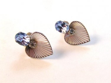 Van Dell Sterling Blue Rhinestone Heart Earrings