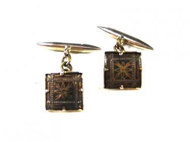 Small Goldtone Silvertone Damascene Cufflinks Unbranded 71615