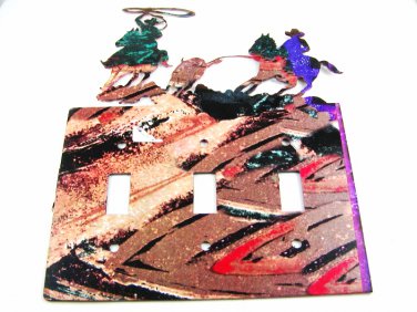 Cowboy Rodeo Calf Roping Triple Light Cover Plate Steel Images USA 3315 KA 3315