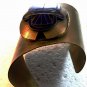 Huge 1880 - 1930 Egyptian Revival Brass & Blue Enamel Scarab Cuff Bracelet
