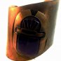 Huge 1880 - 1930 Egyptian Revival Brass & Blue Enamel Scarab Cuff Bracelet