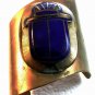 Huge 1880 - 1930 Egyptian Revival Brass & Blue Enamel Scarab Cuff Bracelet