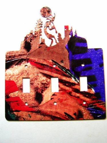 Kokopelli w/ Flute Triple Switch Cover Plate by Steel Images Made in USA 021915E