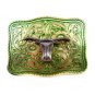 Made in USA Western Silvertone Green Bull Head Belt Buckle #102113