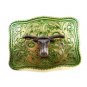 Made in USA Western Silvertone Green Bull Head Belt Buckle #102113