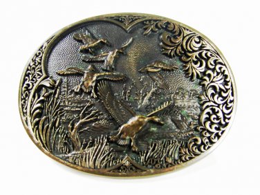 Solid Brass Mallard Ducks In Flight Belt Buckle By Award Design Medals 72815