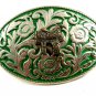 Western Cowboy Silvertone Green Saddle Belt Buckle #102113