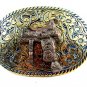 Western Goldtone Blue Saddle Belt Buckle #102113j