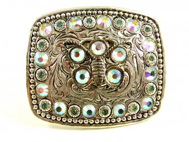 Ladies Western Silverplated Pewter Rhinestone Butterfly Belt Buckle 11072013