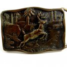 Brass Buck Deer in the Woods Running Belt Buckle #102213