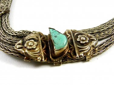 Handmade Silvertone & Turquoise Tribal 20" Necklace Unmarked 102114