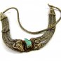 Handmade Silvertone & Turquoise Tribal 20" Necklace Unmarked 102114
