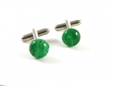 Silvertone Green Cufflinks 11062013ab