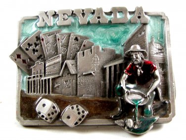 1982 State of Nevada Enameled Belt Buckle by Siskiyou