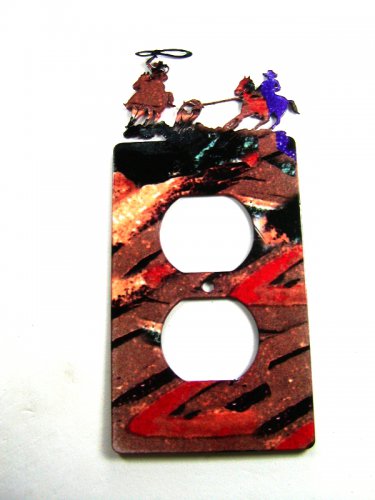 Cowboys Rodeo Calf Roping Double Outlet Cover Plate by Steel Images 51315