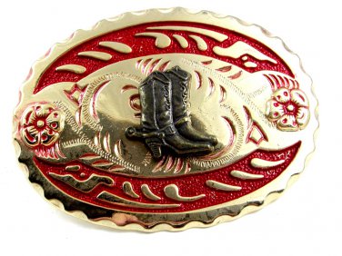 Made in USA Western Goldtone Red Cowboy Boots Belt Buckle #102113