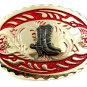 Made in USA Western Goldtone Red Cowboy Boots Belt Buckle #102113