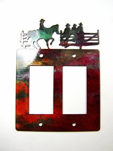 Cowboys on Fence Double Rocker Outlet Cover Plate by Steel Images USA 030615B